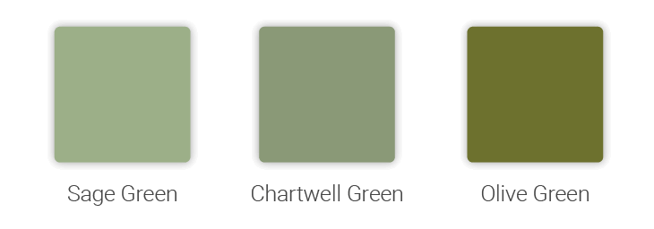 Sage green, Chartwell green and olive green colours