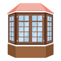 wooden cottage-style bay windows