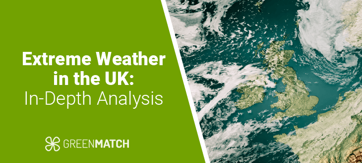 Stormy skies over a flooded UK landscape, highlighting the impact of extreme weather events analysed in the in-depth report.